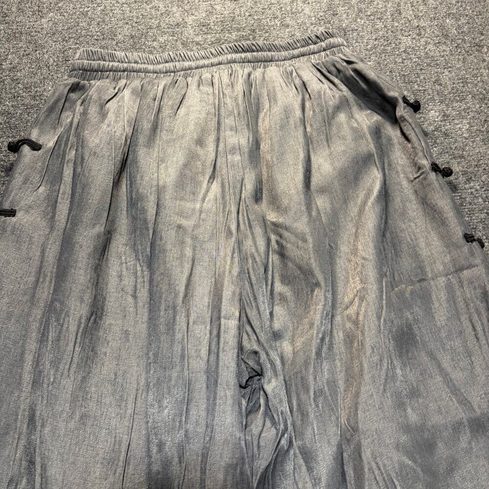 Chinese Style Gray Black Wide Leg Pants Womens XL Butterfly Print Frog Buttons - Picture 5 of 8